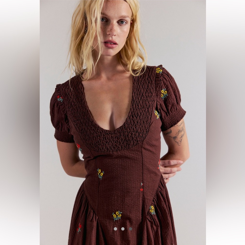 Free People embroidered Floral Midi Dress Sz-S